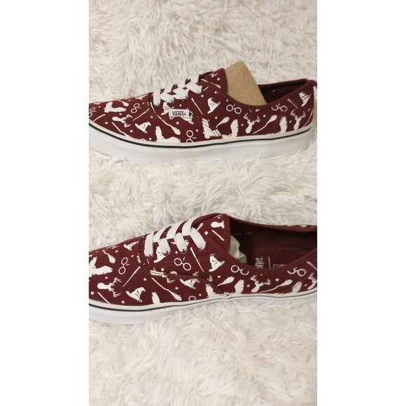 Vans X Harry Potter Burgundy/White Lace-Up Sneakers With Wizarding World Pattern - Picture 7 of 7